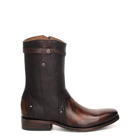 Men's zipper brown leather boots