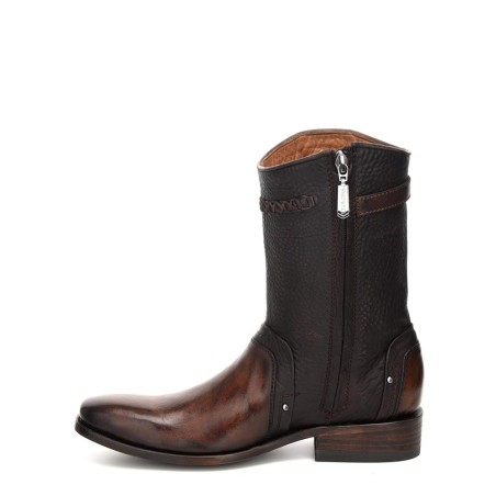 Men's zipper brown leather boots