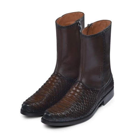 Mens Genuine Python Leather Brown Boots