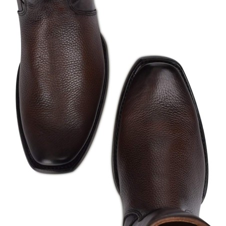 Men's genuine leather pull-on brown chain boots