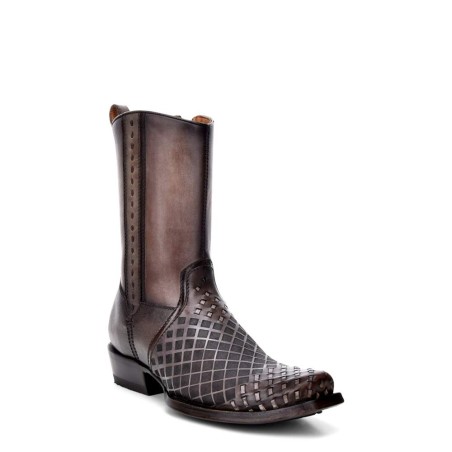 Men's genuine leather pull-on black chain boots