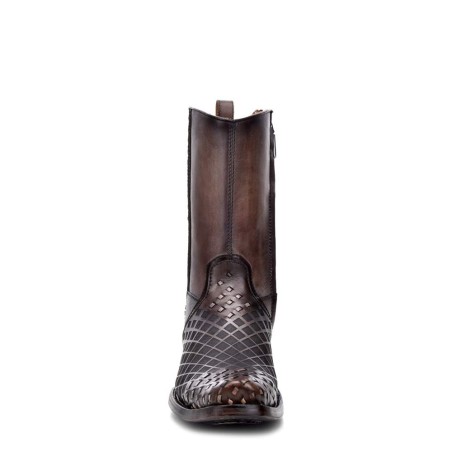 Men's genuine leather pull-on black chain boots