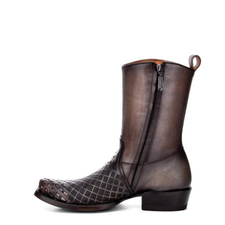 Men's genuine leather pull-on black chain boots