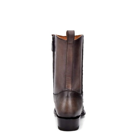 Men's genuine leather pull-on black chain boots