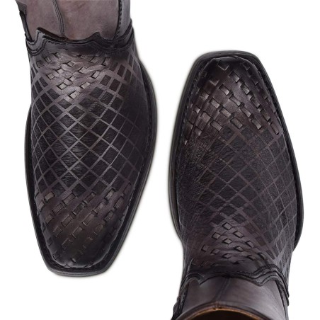 Men's genuine leather pull-on black chain boots