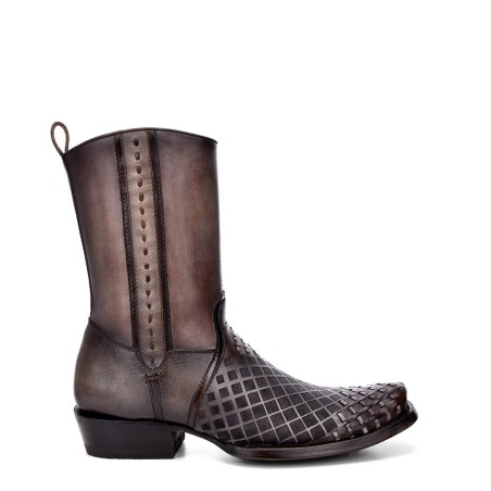 Men's genuine leather pull-on black chain boots